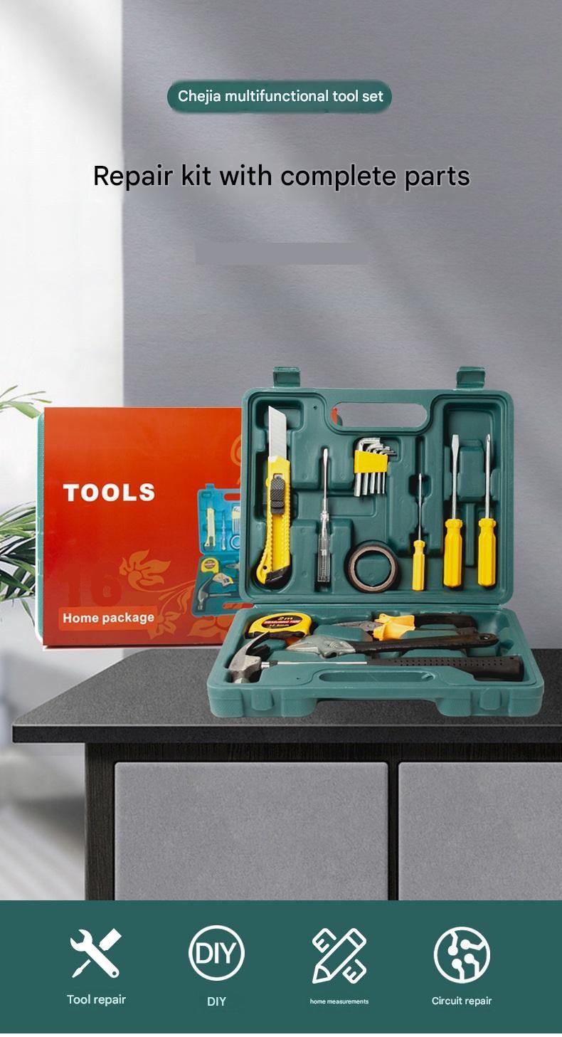 Green 11 Piece Set -Multi-Purpose Home & Car Tool Kit -  Durable Blow-Molded Case, Utility Knife, Tape Measure, Pliers, Hammer, Screwdrivers, Allen Keys - Compact Emergency Repair Set for DIY and Auto Maintenance