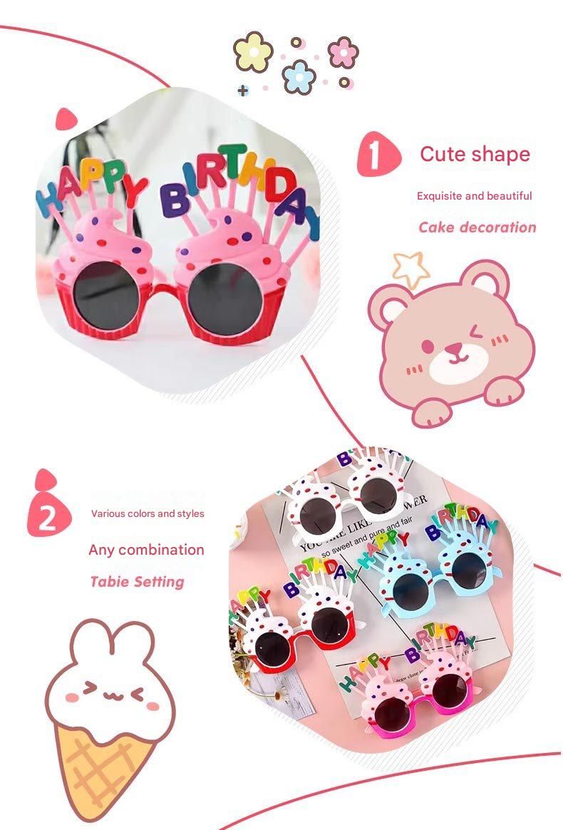 Pink Novelty Birthday Glasses - Fun Cake Design Party Props - Durable Plastic, Comfortable Fit, Unisex - Perfect for Kids and Adults Birthday Celebrations and Photo Booths