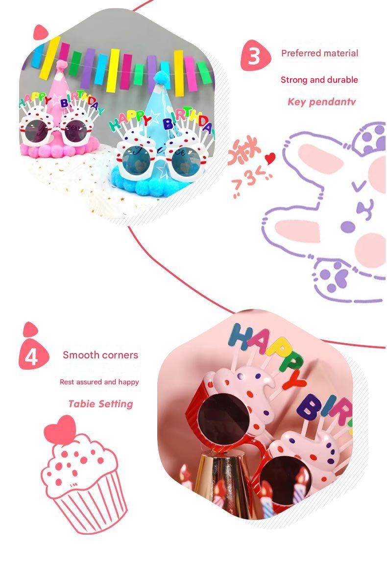 Pink Novelty Birthday Glasses - Fun Cake Design Party Props - Durable Plastic, Comfortable Fit, Unisex - Perfect for Kids and Adults Birthday Celebrations and Photo Booths