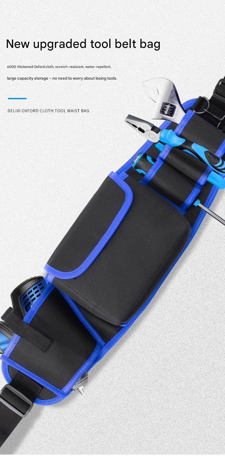 Blue Professional Oxford Cloth Tool Waist Bag –Tool Belt, Multifunctional Work Belt, Men's Robust, Adjustable Tool Belt - Heavy-Duty 600D Waterproof for Electricians, Mechanics & Construction Workers