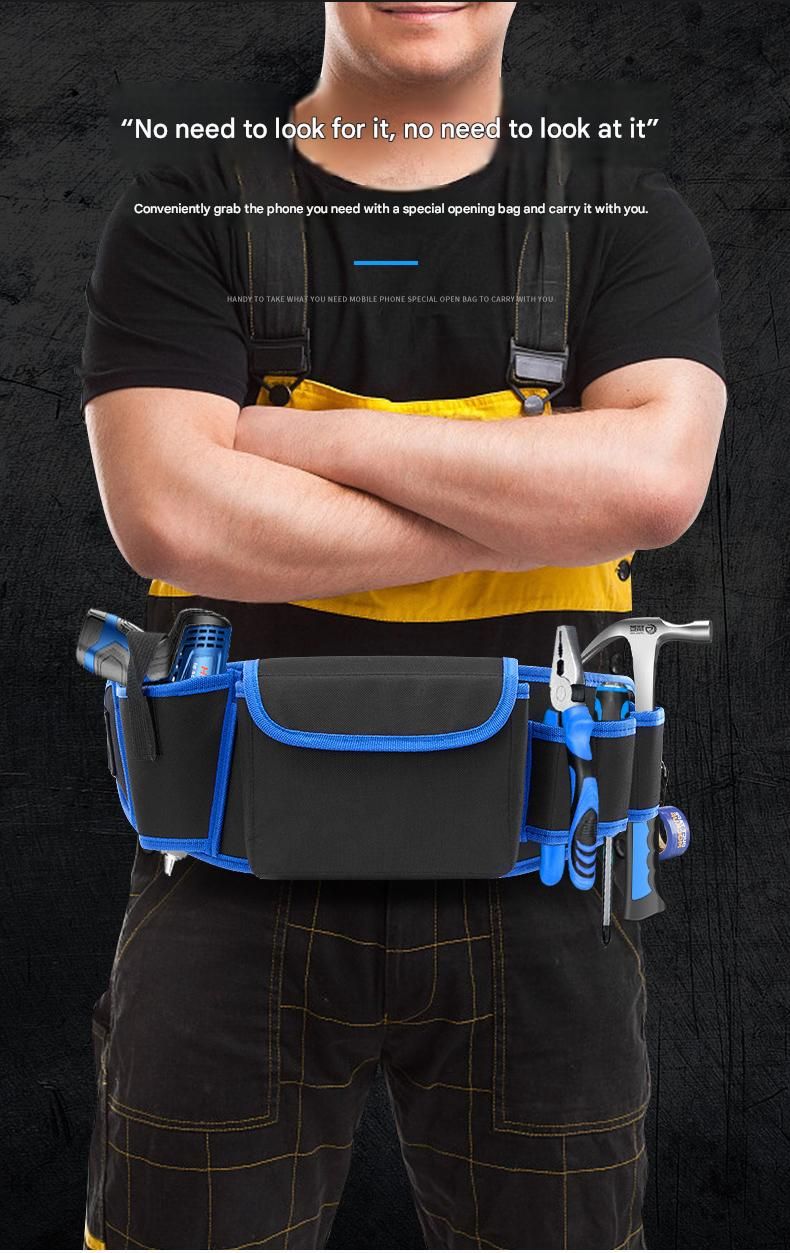 Red Professional Oxford Cloth Tool Waist Bag –Tool Belt, Multifunctional Work Belt, Men's Robust, Adjustable Tool Belt - Heavy-Duty 600D Waterproof for Electricians, Mechanics & Construction Workers