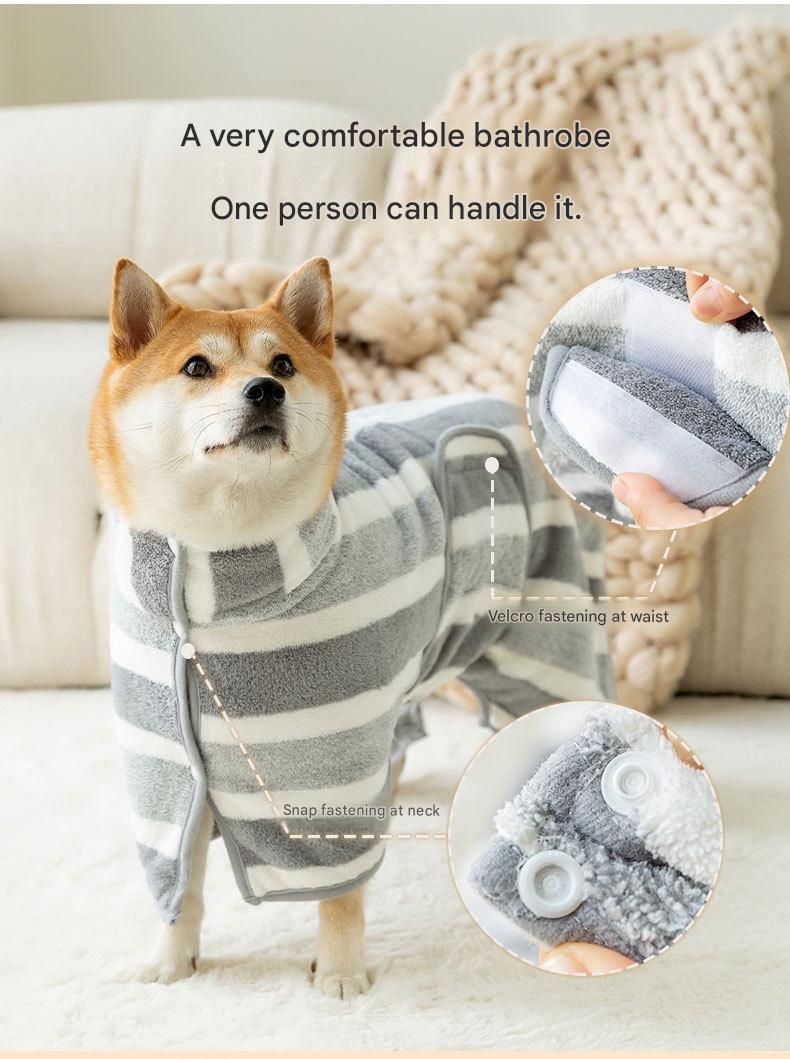 Grey and White S Size Super Absorbent Dog Bathrobe – Quick-Dry Coral Fleece Pet Towel with Snaps & Adjustable Belly Strap | Wearable Drying Coat for Small Medium Large Dogs & Cats After Bath, Swim, Rain