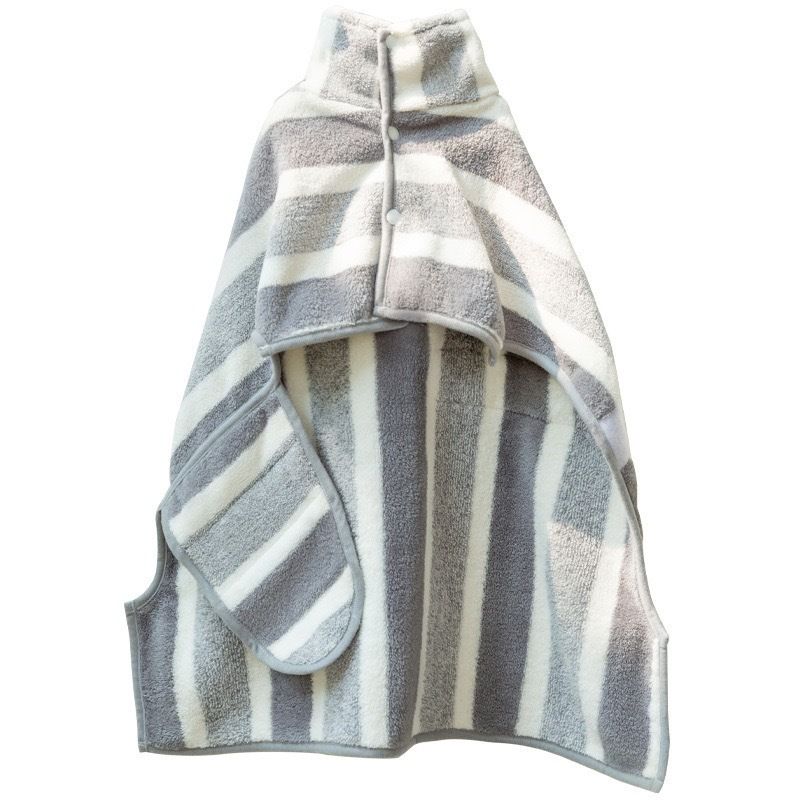 Grey and White M Size Super Absorbent Dog Bathrobe – Quick-Dry Coral Fleece Pet Towel with Snaps & Adjustable Belly Strap | Wearable Drying Coat for Small Medium Large Dogs & Cats After Bath, Swim, Rain