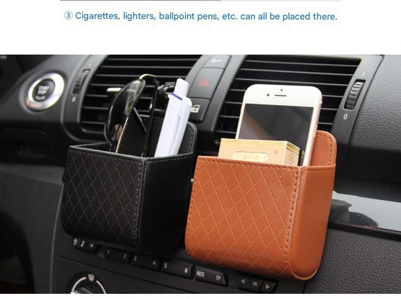 Beige Leather Car Air Vent Storage Bag - Multi-Purpose Phone Holder & Organiser Pouch for Sunglasses, Keys, Cards - Universal Fit, Easy Install, Compact Design for Dashboard Tidy