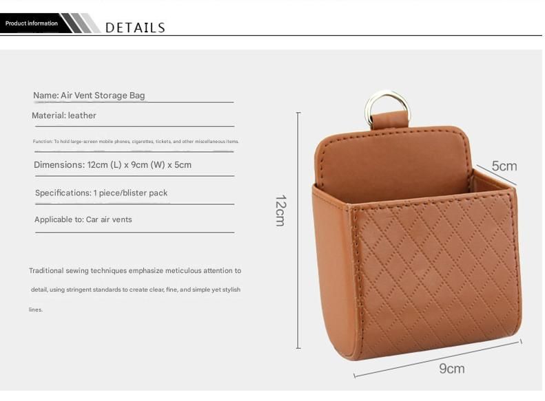 Beige Leather Car Air Vent Storage Bag - Multi-Purpose Phone Holder & Organiser Pouch for Sunglasses, Keys, Cards - Universal Fit, Easy Install, Compact Design for Dashboard Tidy
