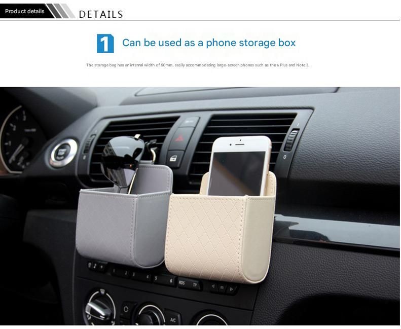 Grey Leather Car Air Vent Storage Bag - Multi-Purpose Phone Holder & Organiser Pouch for Sunglasses, Keys, Cards - Universal Fit, Easy Install, Compact Design for Dashboard Tidy