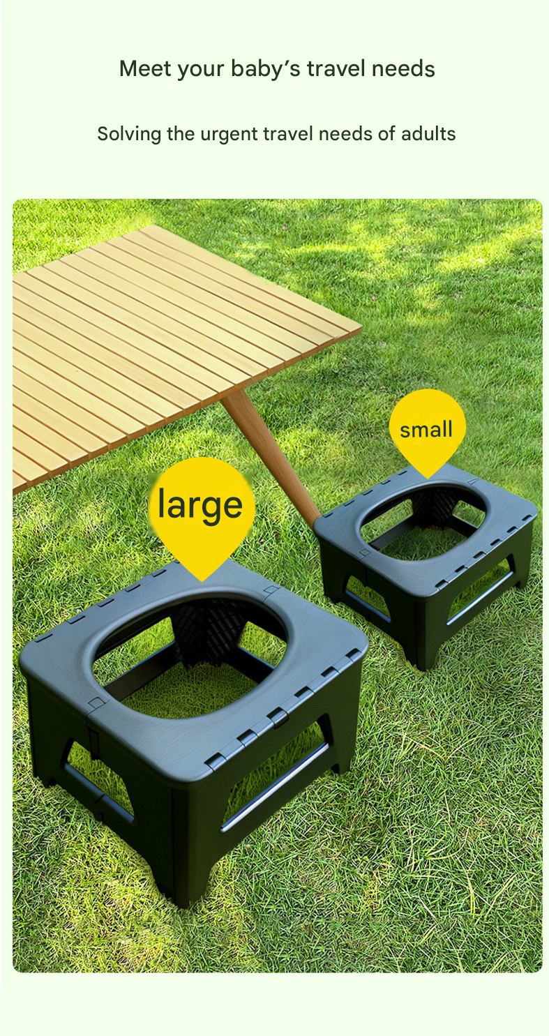 Black Small size Portable Folding Toilet Stool - PP Material - 100kg Load Capacity, Compact & Lightweight, Odor-Resistant Design, for Camping, Road Trips, Outdoor Emergencies, Travel-Friendly Solution