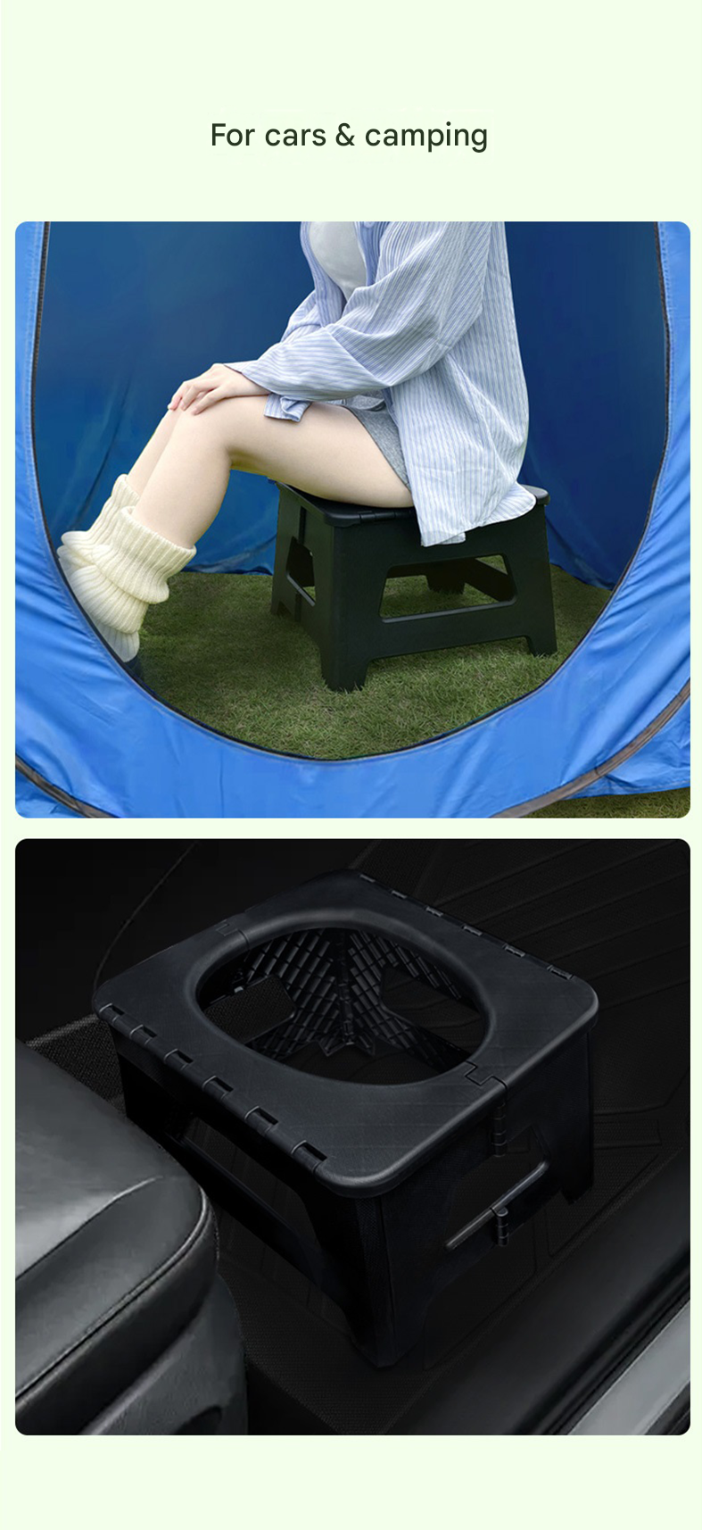 Black Small size Portable Folding Toilet Stool - PP Material - 100kg Load Capacity, Compact & Lightweight, Odor-Resistant Design, for Camping, Road Trips, Outdoor Emergencies, Travel-Friendly Solution
