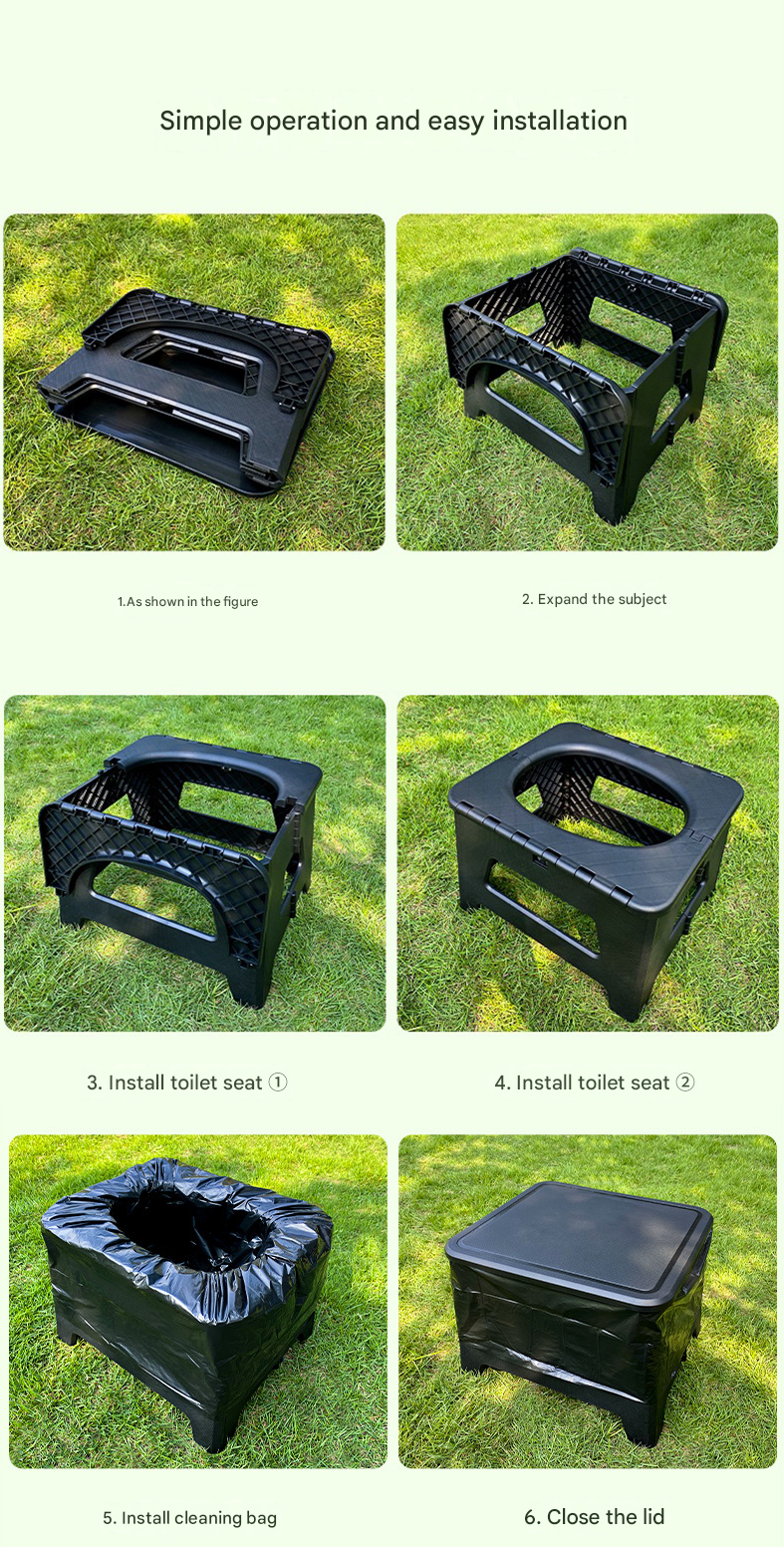 Black Small size Portable Folding Toilet Stool - PP Material - 100kg Load Capacity, Compact & Lightweight, Odor-Resistant Design, for Camping, Road Trips, Outdoor Emergencies, Travel-Friendly Solution