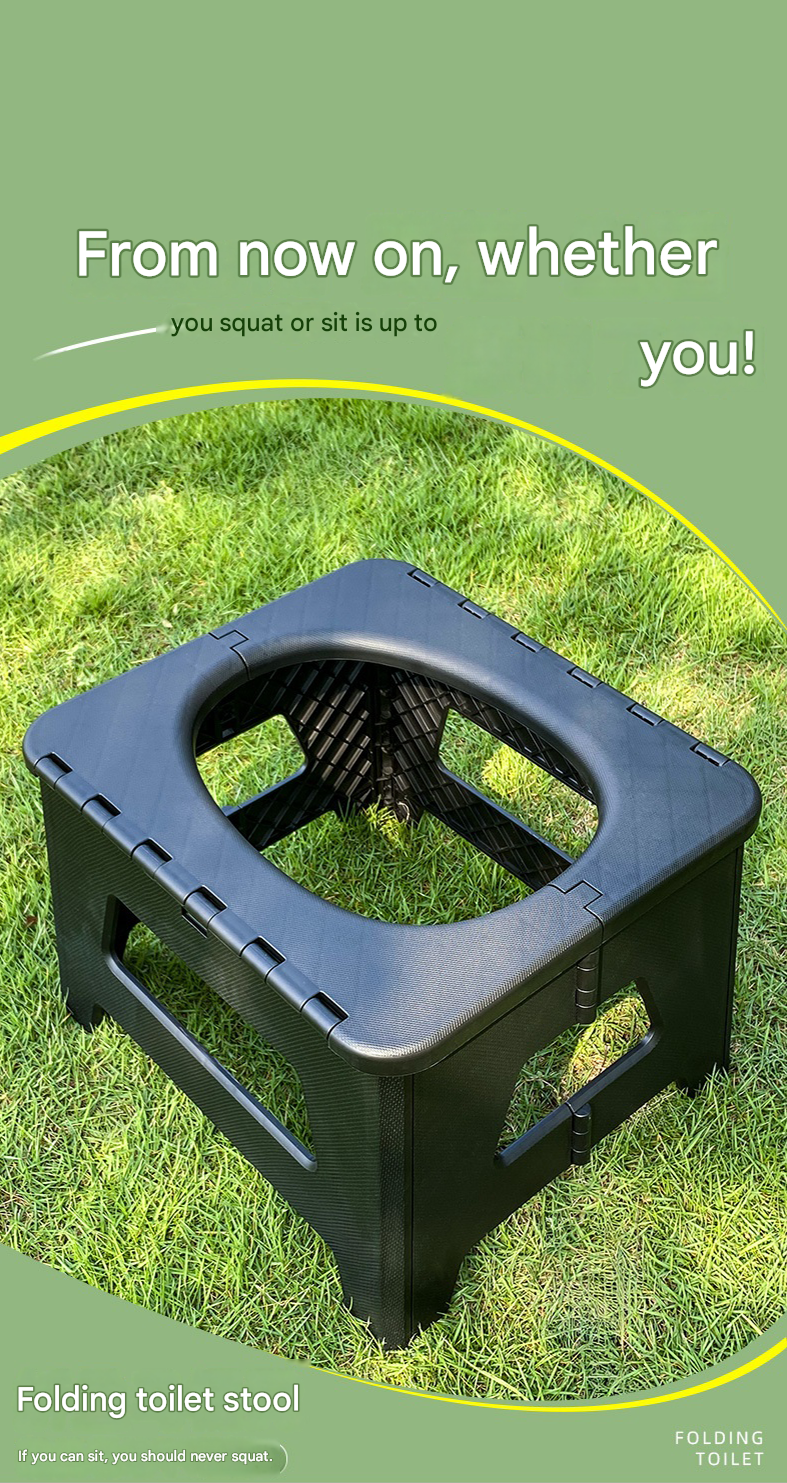 Gray Small size Portable Folding Toilet Stool - PP Material - 100kg Load Capacity, Compact & Lightweight, Odor-Resistant Design, for Camping, Road Trips, Outdoor Emergencies, Travel-Friendly Solution
