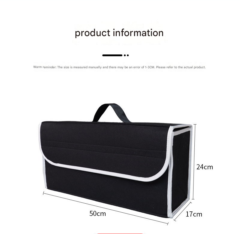 Black Foldable Car Trunk Organizer - Durable Felt Storage Box with Magic Tape Closure, Portable Handle, Scratch Resistant, Space Saving Design for SUV, Sedan, Hatchback