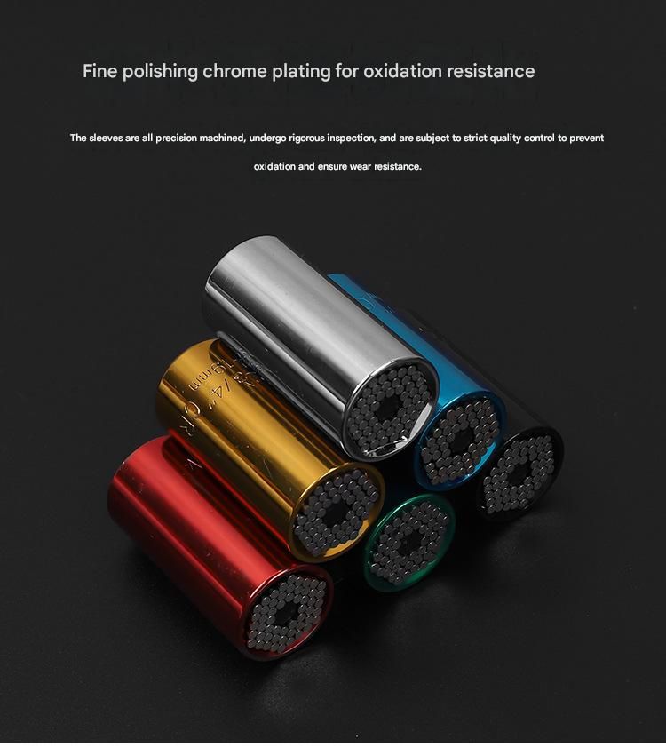 Silver Universal Socket Set 7-19mm - Steel Construction - Multi-function Magic Socket, Colorful Design, Lightweight 130g, Compatible with Power Drills, Versatile Tool for Home & Auto Repair