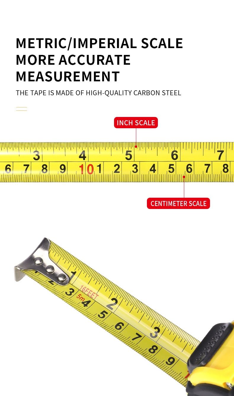 5M Heavy Duty Steel Tape Measure -  Metric & Imperial Dual Scale - High Carbon Steel Blade, Anti-Slip ABS+TPR Casing, Push-Button Lock, Wear-Resistant for Construction & DIY