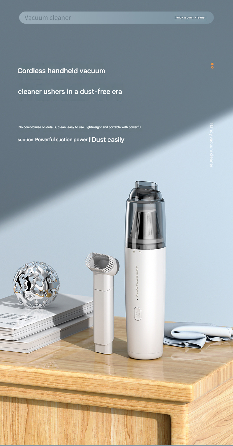 White Mini Portable Car Vacuum Cleaner - 120W Strong Suction, Handheld Wireless, Lightweight 300g, Wet and Dry Use, for Car Interior, Home, Office, and Travel