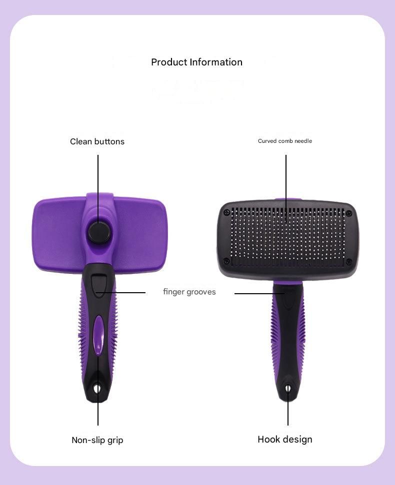 Purple Pet Grooming Brush - Large Self-Cleaning Deshedding Tool for Cats and Dogs