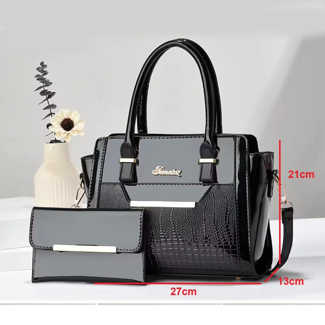 Grey Women's Handbag Set - Large Capacity 2 Piece Shoulder Bag with Matching Wallet