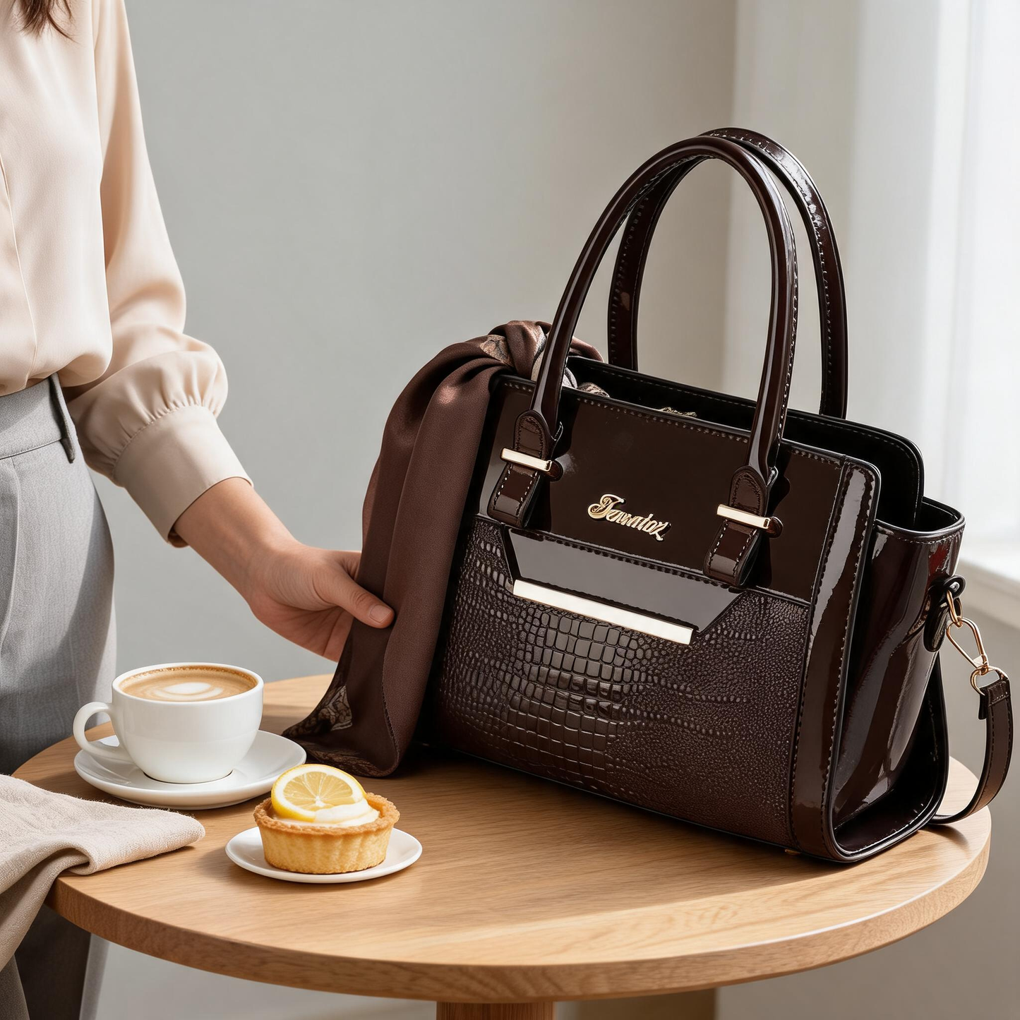 Grey Women's Handbag Set - Large Capacity 2 Piece Shoulder Bag with Matching Wallet