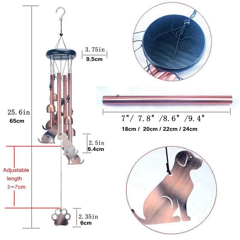 Hollowed-out dog Metal Wind Chime - Adjustable Garden Decorative Bell with Animal Silhouettes and Paw Print(W4304)