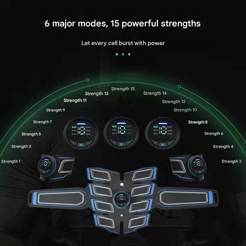 Blue EMS Muscle Stimulator Belt Set - Rechargeable Abdominal Toning Trainer with Multiple Pads and Modes