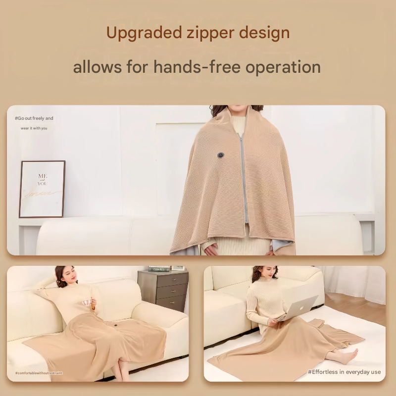 Green USB Heated Blanket Poncho - Rechargeable Electric Warming Shawl with Fast Heating and Multi Use Design