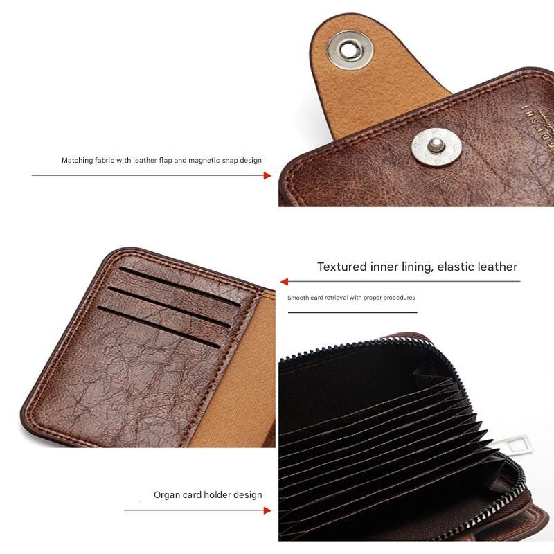Light coffee color Men's Large Capacity Accordion Card Wallet - PU Leather Multi Card Holder with Magnetic Closure and Coin Pocket