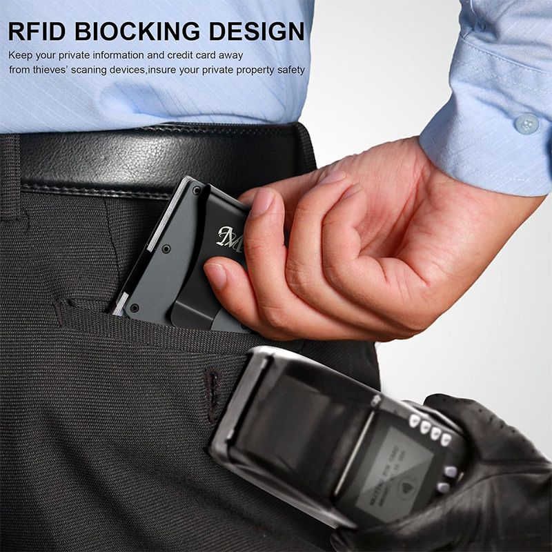 Royal blue Slim RFID Blocking Aluminum Card Holder - Metal Wallet with Cash Strap Minimalist Card Case