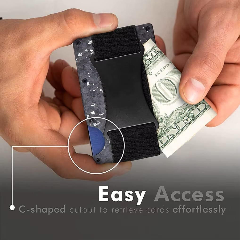 Navy blue Slim RFID Blocking Aluminum Card Holder - Metal Wallet with Cash Strap Minimalist Card Case