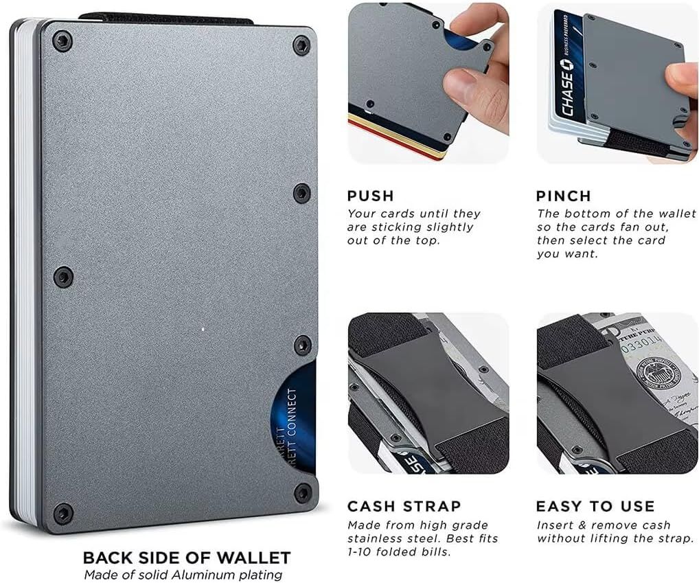 Army green Slim RFID Blocking Aluminum Card Holder - Metal Wallet with Cash Strap Minimalist Card Case