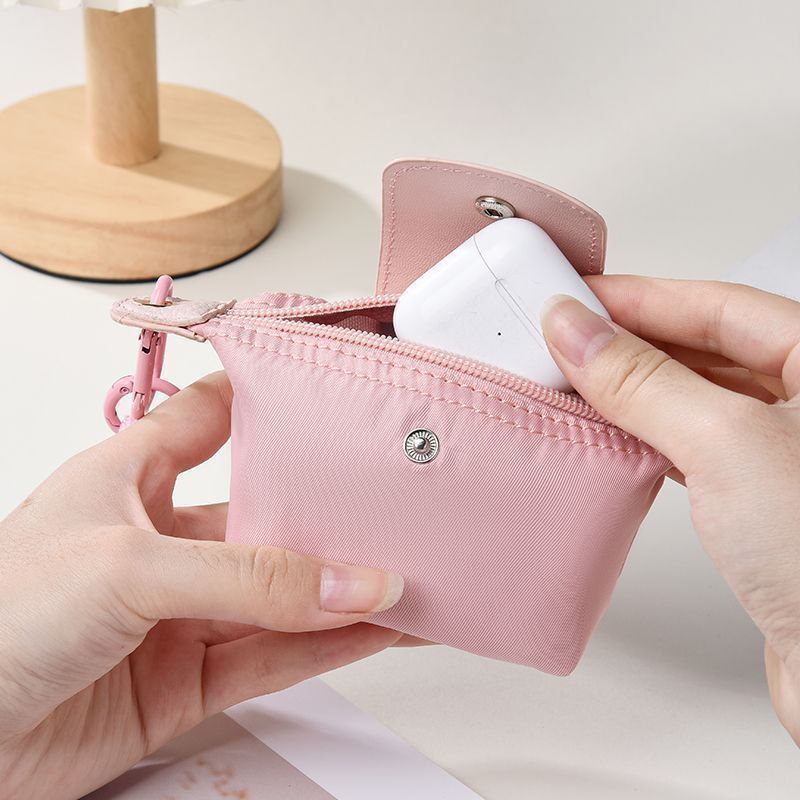 Grey Mini Nylon Coin Purse with Wrist Strap - Compact Zipper Key Holder Pouch for Cards Lipstick and Earphones