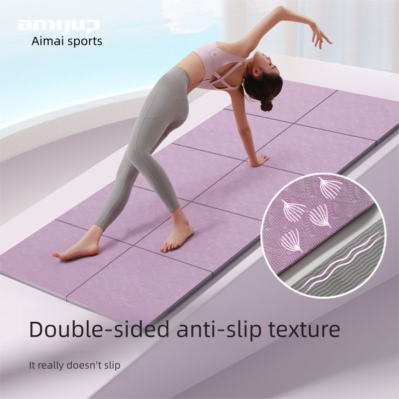 Purple Foldable Yoga Mat - Portable Thick Non-Slip Fitness Exercise Mat for Home Gym and Travel
