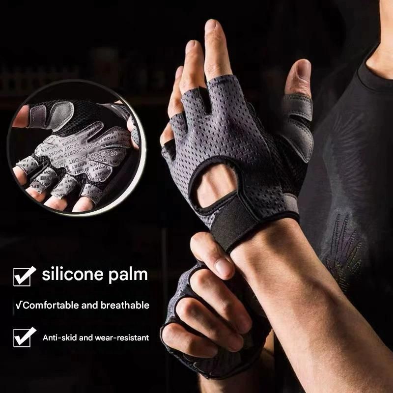 Black Half Finger Fitness Gloves - Anti-Slip Breathable Gym Training Gloves for Weightlifting Cycling(Size:S)