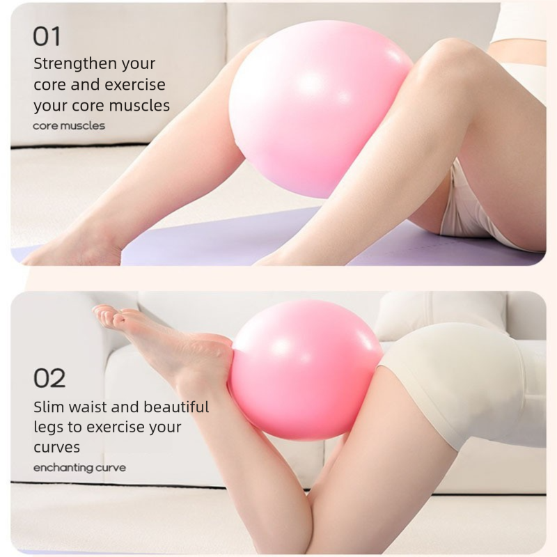 Pink Anti-Burst Yoga Exercise Ball with Manual Hand Pump - 25cm Thickened Stability Ball for Pilates Core Training Fitness
