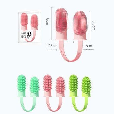 5-Pack Green Double Finger Pet Toothbrush - Soft TPR Dog Cat Dental Finger Brush Set
