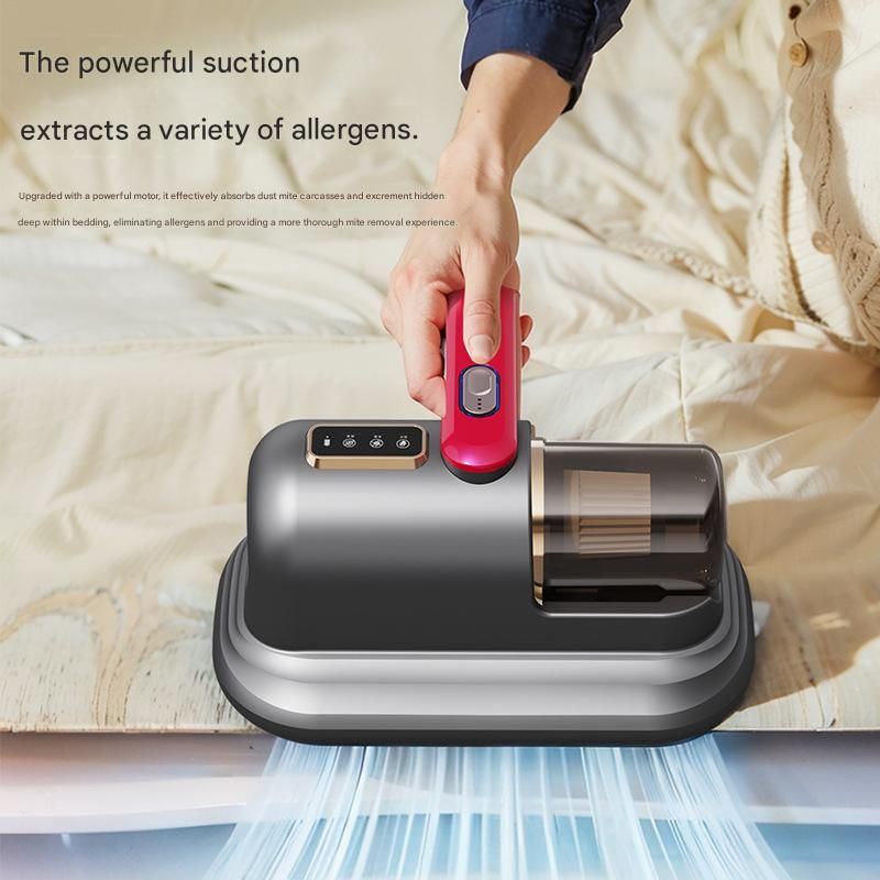 Grey and dark red Wireless Mite Vacuum Cleaner with UV Light - High Suction Handheld Bed Dust Mite Remover