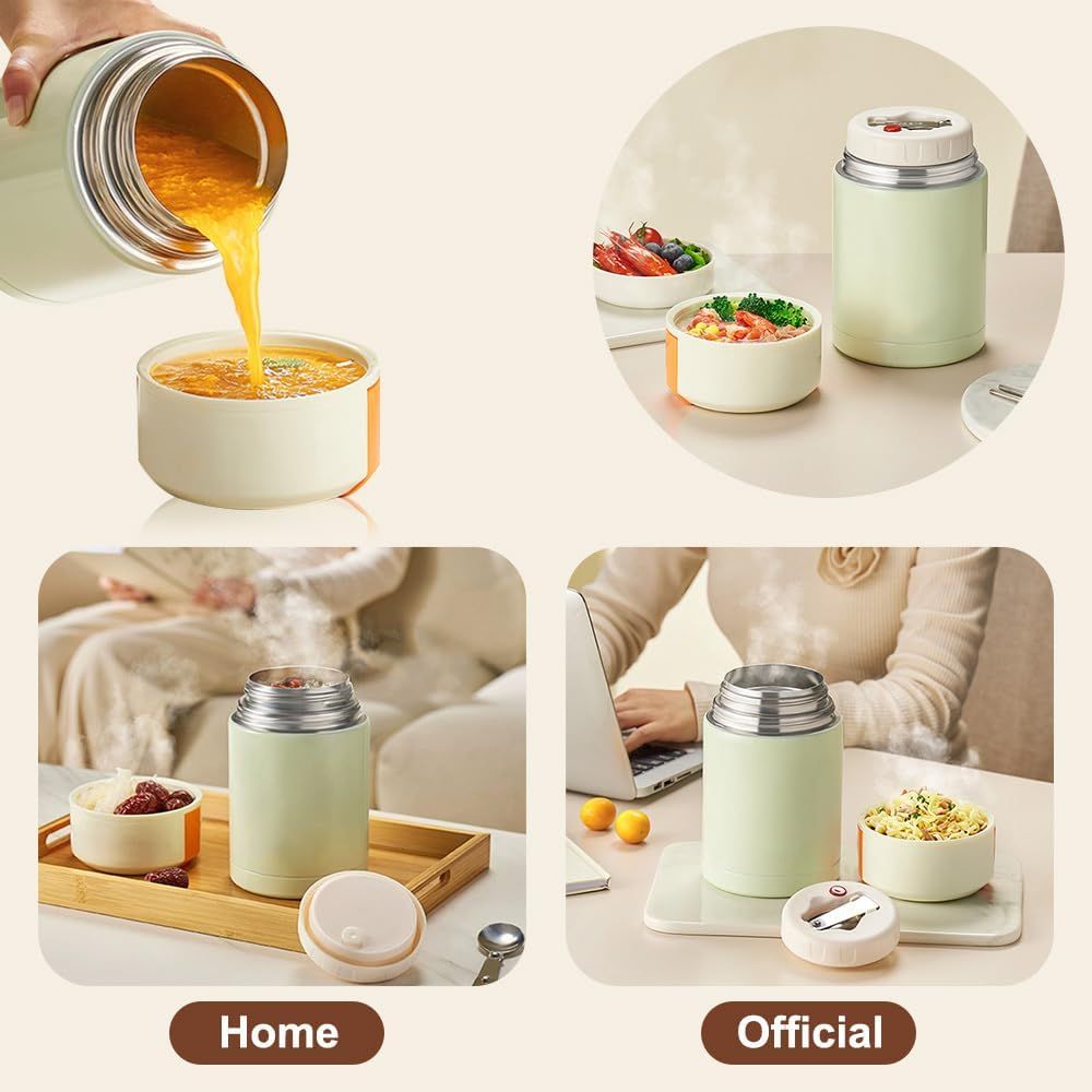 Green 800ml Stainless Steel Thermal Stew Jar Portable Insulated Lunch Pot with Handle – Vacuum Insulated Soup Container(Retractable style)