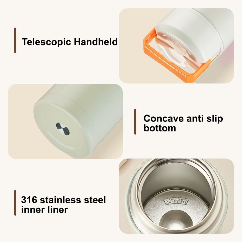 Blue 800ml Stainless Steel Thermal Stew Jar Portable Insulated Lunch Pot with Handle – Vacuum Insulated Soup Container(Retractable style)