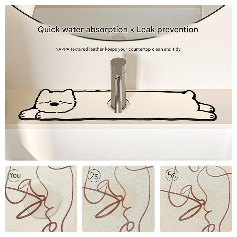 2-Piece Faucet Draining Mat Set Absorbent Sink Splash Guard Quick Dry Counter Mat 10x61cm(Pug)