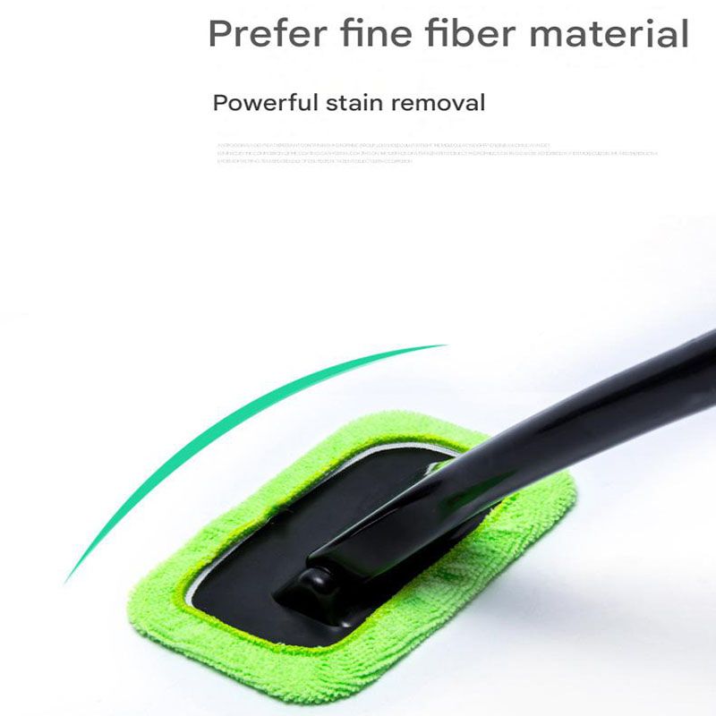 Green Car Windshield Cleaning Brush with 5 Replacement Microfiber Pads Defogging Wiper Tool Glass Cleaner