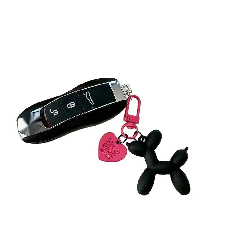2-Piece Gun black Balloon Dog Keychain Set with Heart Charm Bag Pendant Cute Couple Gift