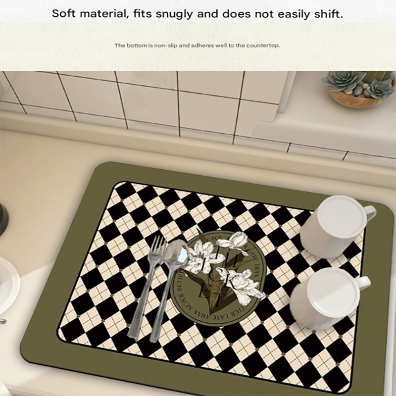 Red Kitchen Countertop Drainage Mat Absorbent Quick Dry Tech Velvet Dish Drying Pad 40x60cm(CD0075-2)