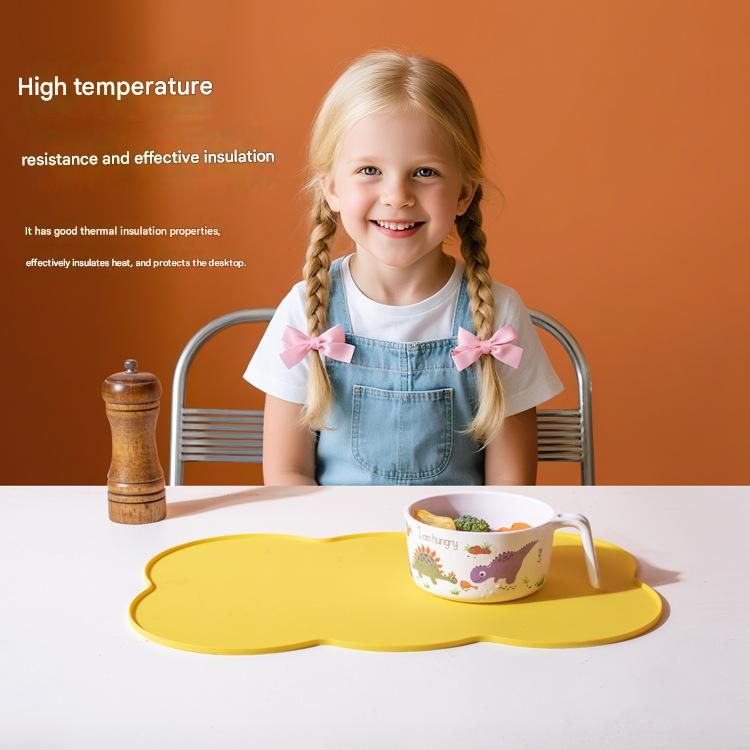 3-Piece Blue Silicone Placemat Set Cloud Shape Non-Slip Heat Resistant Kids Dining Mat