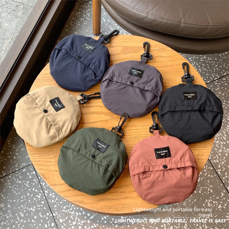 Khaki Packable Bucket Hat Unisex Wide Brim Foldable Sun Protection Hiking Travel Cap