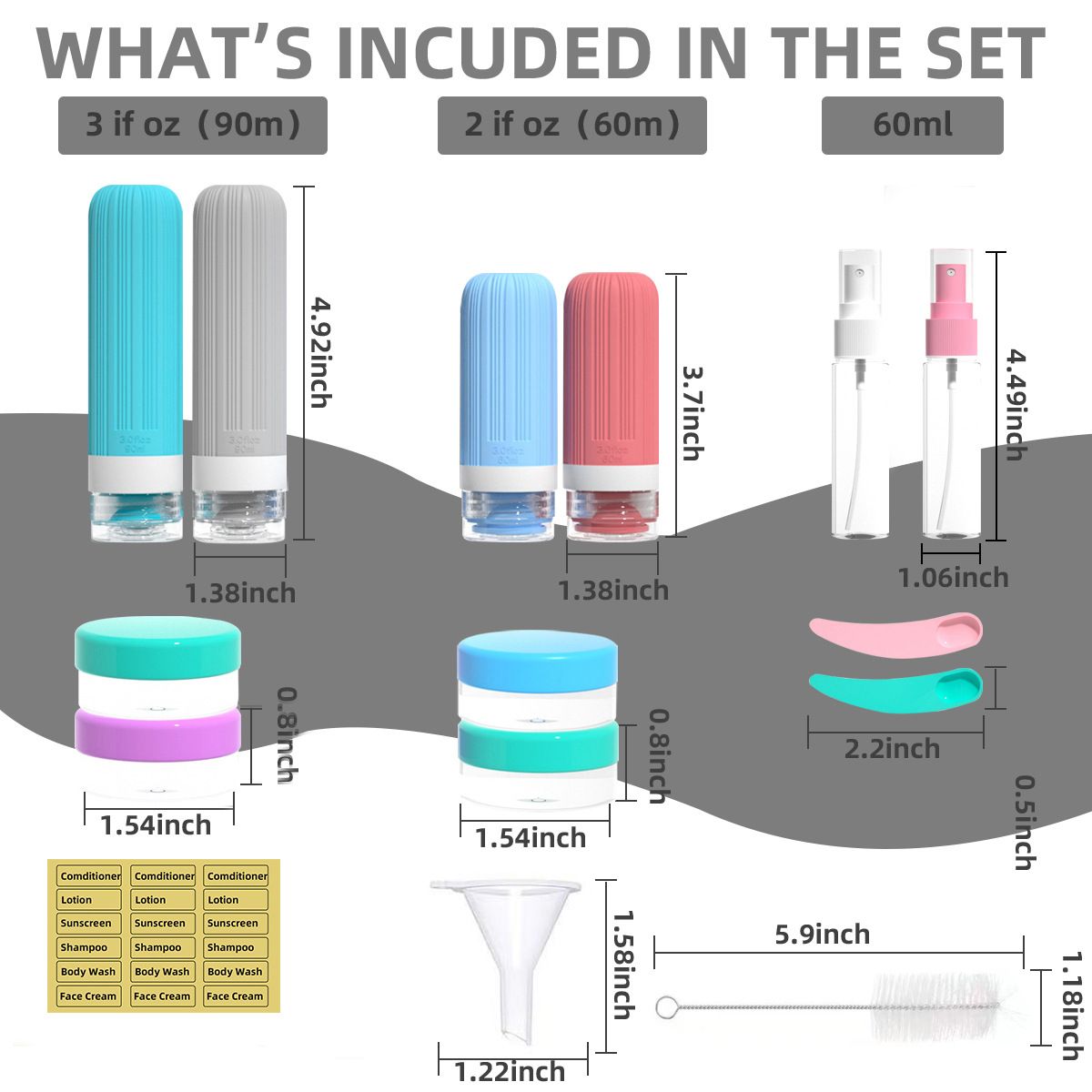 Silicone Travel Toiletry Bottles Set Leakproof Squeeze Containers with Case(09)