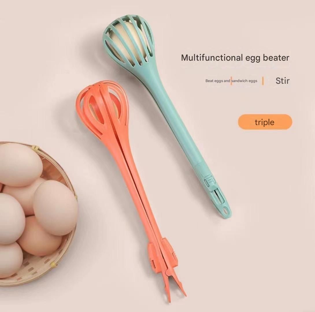 Blue  2-Piece 3-in-1 Multi-Functional Egg Whisk & Food Tongs Set