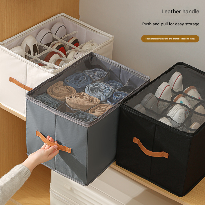 Black Foldable Fabric Shoe Storage Box with Compartments Dustproof Moistureproof
