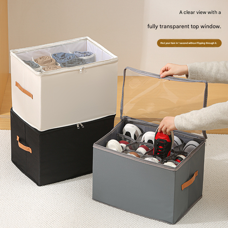 Grey Foldable Fabric Shoe Storage Box with Compartments Dustproof Moistureproof