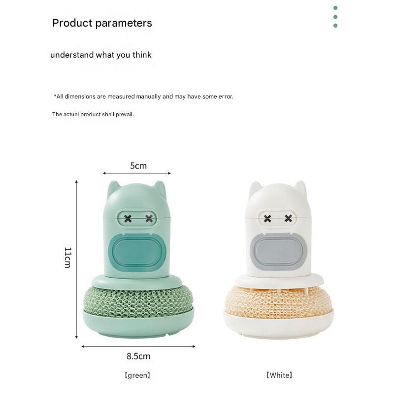 Green Cartoon Press Dishwashing Brush with Replaceable Sponge Heads Kitchen Pot Cleaner