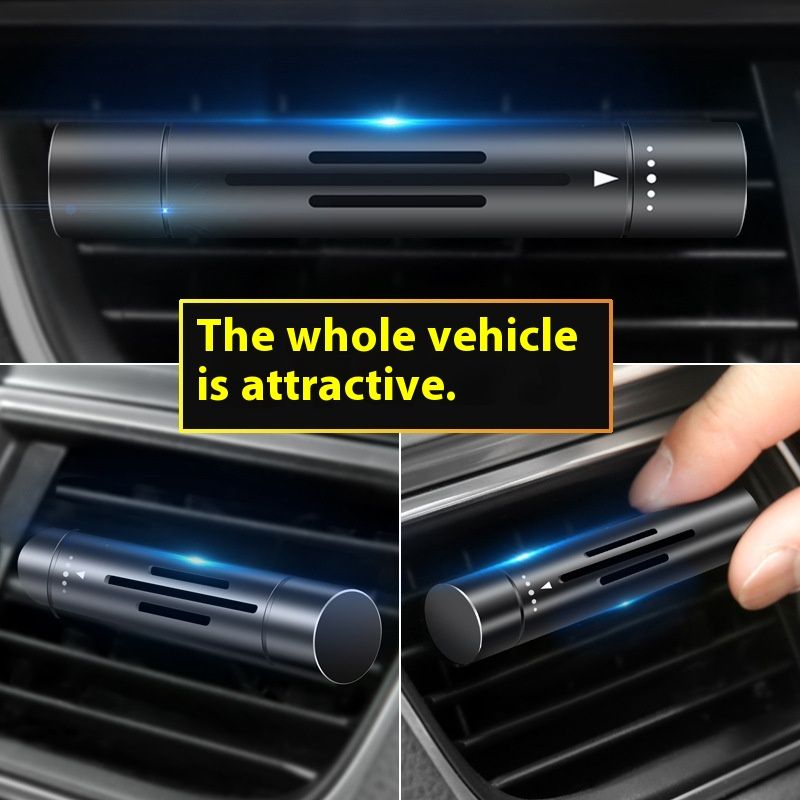 Black Mini Car Air Vent Perfume Freshener with 6 Scent Refills Aluminum Alloy Aromatherapy