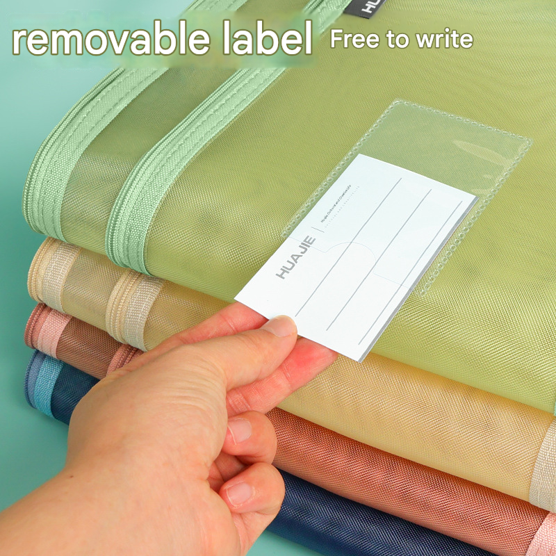 Turquoise Double Layer Mesh File Bag with Handle Large Capacity Student Subject Organizer