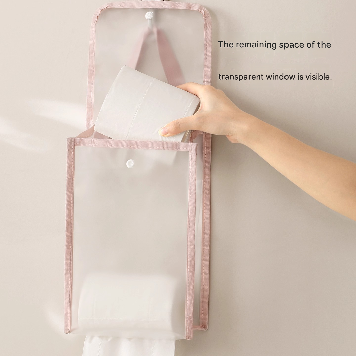 3 PCS White Wall Mounted Transparent Tissue Storage Bag Waterproof Hanging Holder with Adhesive Hook